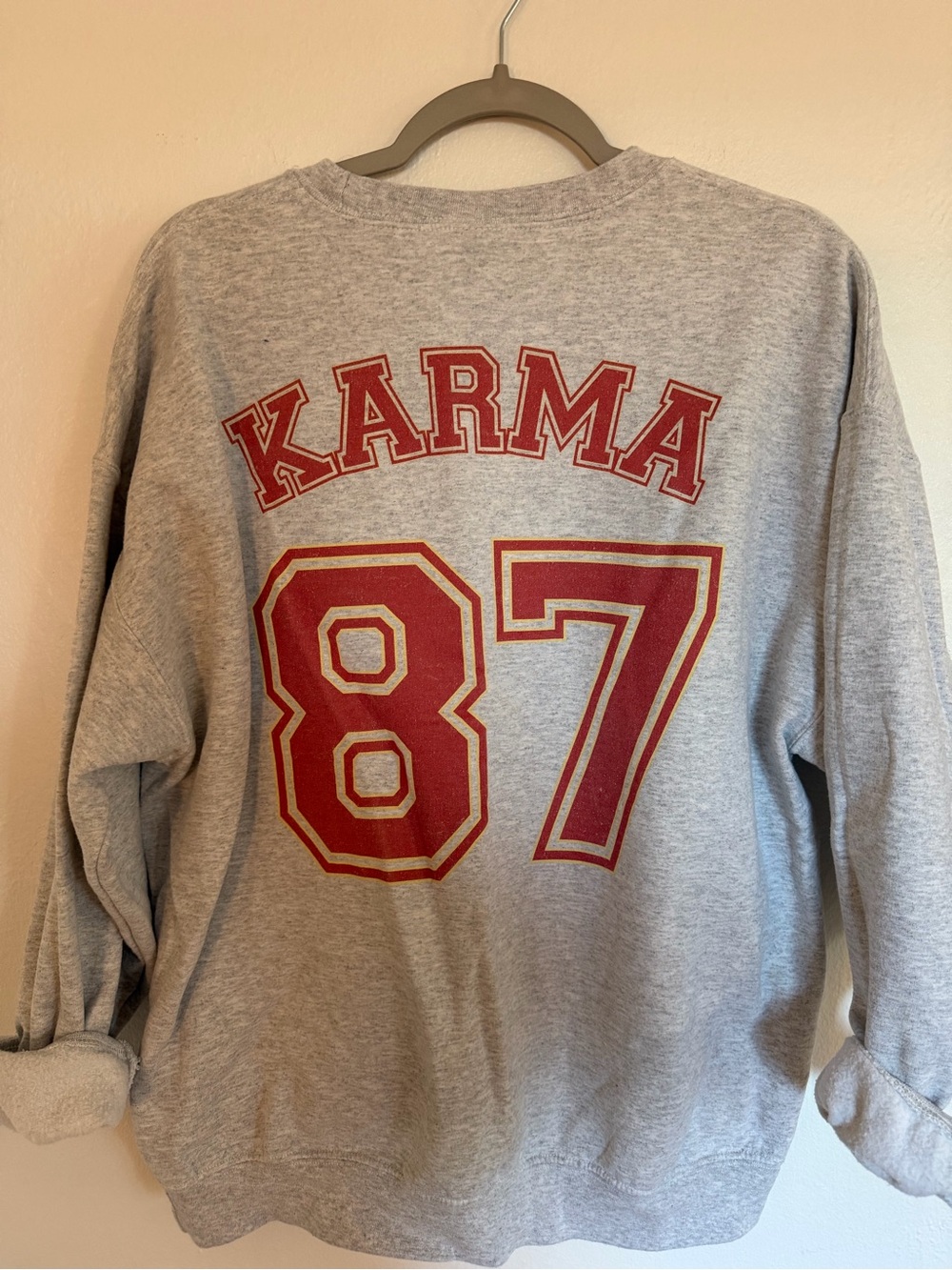 Gildan Gray Crewneck Sweatshirt with Red KARMA 87 Graphic